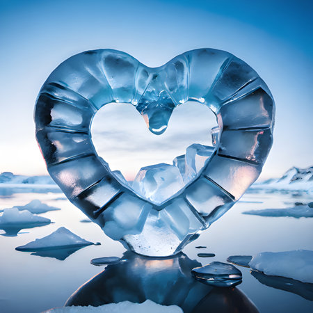close up of frozen heart with iceの素材