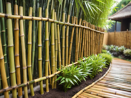 bamboo fence in gardenの素材