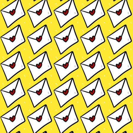pattern of red and white envelope with hearts. illustrationの写真素材