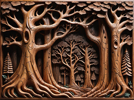 wooden carving of a treeの素材