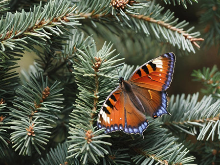 butterfly on a pine treeの素材