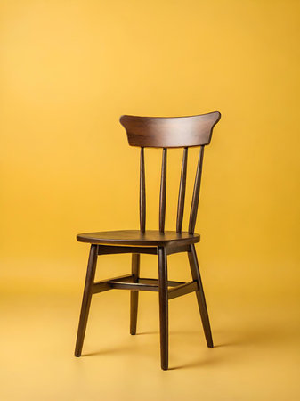 modern wooden chair on yellow backgroundの素材