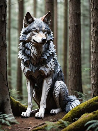 wolf on the forest backgroundの素材