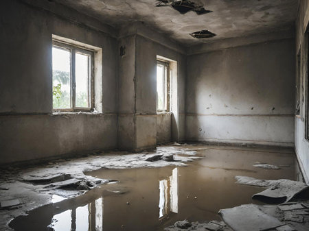 interior of an empty abandoned buildingの素材