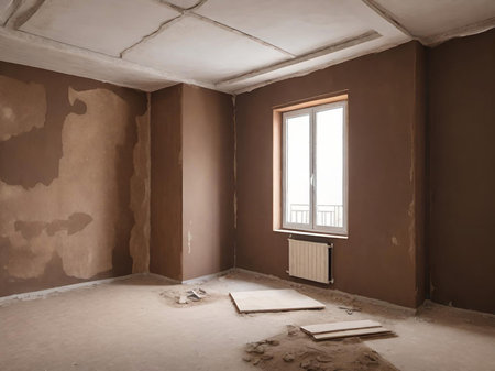 renovation in the old apartment with empty wallの素材