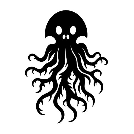 black evil monster cartoon on white backgroundの写真素材