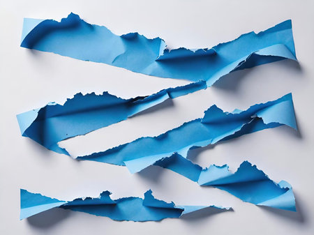 torn paper, pieces of blue colorの素材