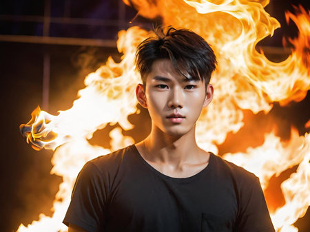 young man with fireの素材