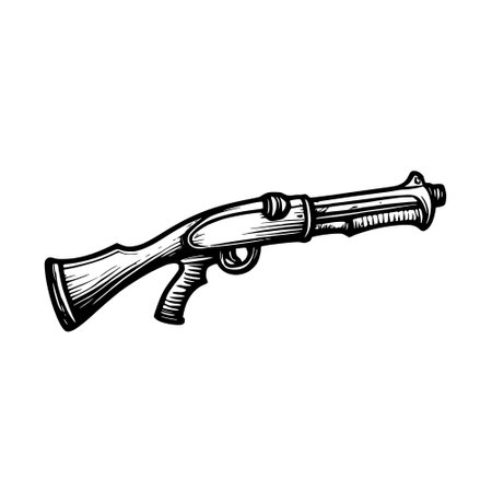 hand drawn sketch gun on white backgroundの写真素材