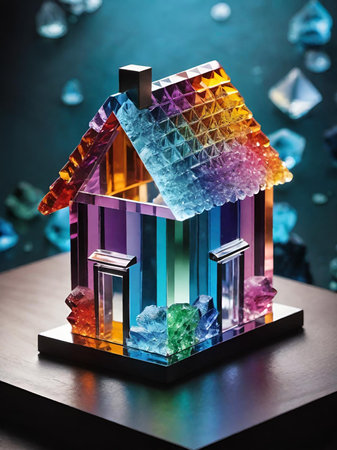 rainbow toy house on tableの素材