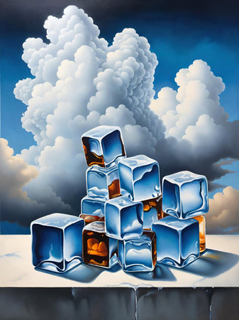 ice cube with blue sky backgroundの素材