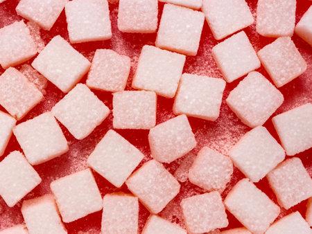 pile of white sugar on red floorの写真素材