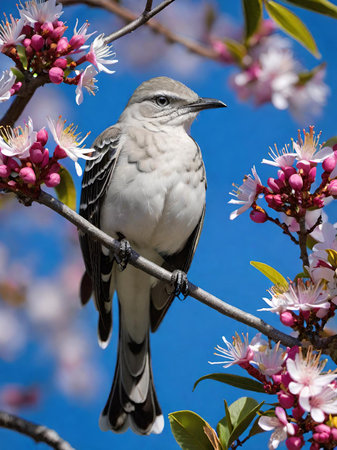 white cherry bird on a tree in springの素材