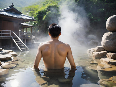 man in the pool in the parkの素材