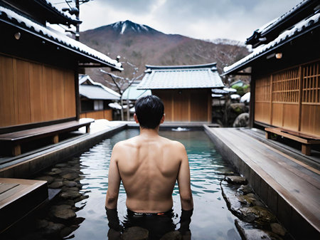 man in the pool in the parkの素材
