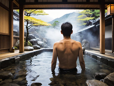 man in the pool in the parkの素材