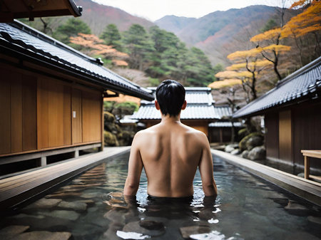man in the pool in the parkの素材