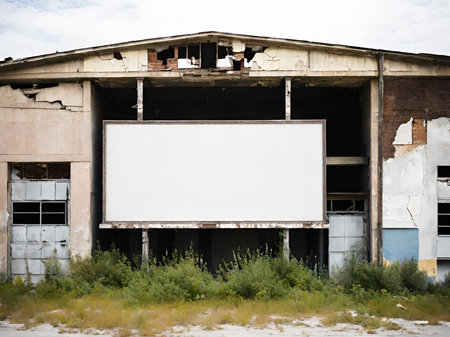 empty billboard in the old abandoned warehouseの素材