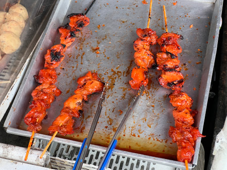 grilled chicken with spices on the street food.の写真素材