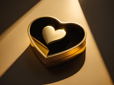 heart shape box with golden heart insideの素材