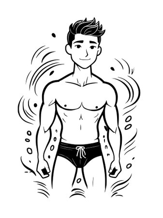 young man in swimming suitの写真素材