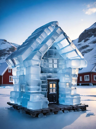 beautiful ice house in the snow mountainsの素材