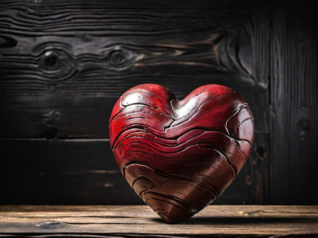 red heart in a wooden box. love and valentines card concept.の素材
