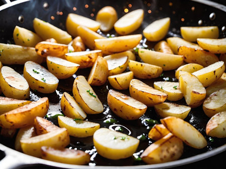 potatoes with salt in the panの素材