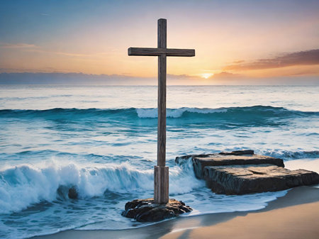 cross on the beachの素材