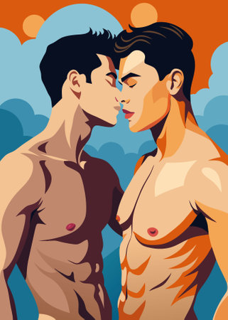 gay couple in love, illustrationの写真素材