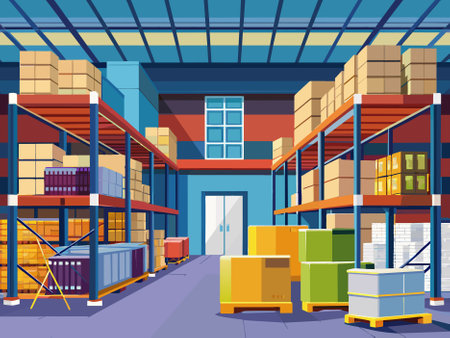 cartoon warehouse interior with shelvesの写真素材