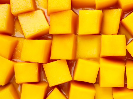 mango slices cubes in the bowlの素材