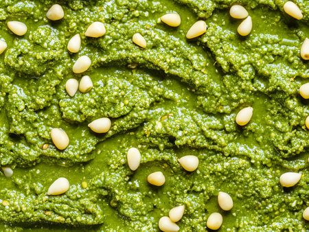 homemade green pesto sauce with nutsの素材