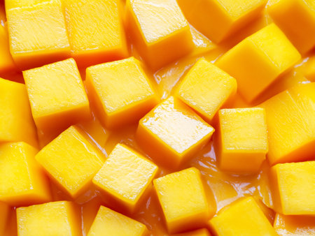 fresh mango slices on white background. top viewの素材