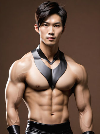 asian handsome man posing in studioの素材