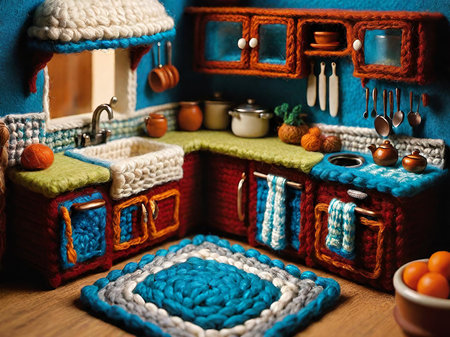 cozy interior of kitchen with kitchen utensilsの素材