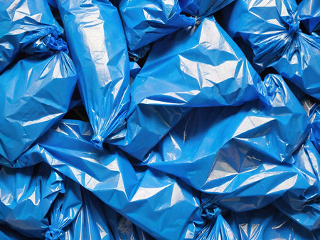 blue crumpled paper texture. abstract geometric background.の素材