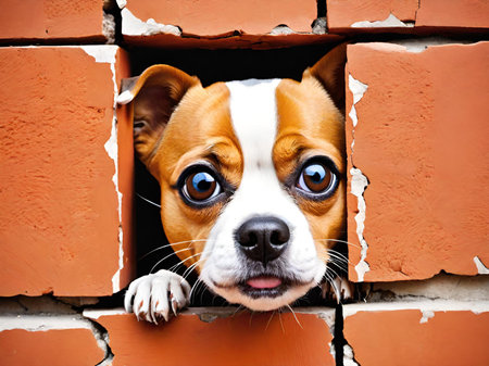 dog with a hole in the wallの素材