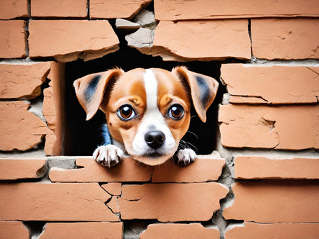 dog with a hole in the wallの素材
