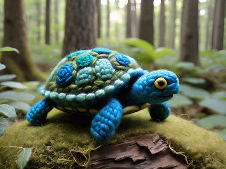 turtle in nature forest, yarn craft.の素材