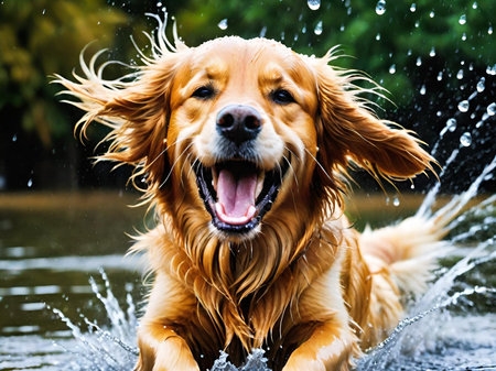 happy dog in the parkの素材