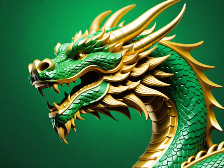 the green dragon statue on a backgroundの素材