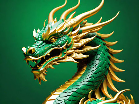 the green dragon statue on a backgroundの素材