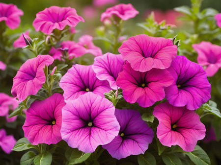 close up of beautiful petunia flowers in the gardenの素材
