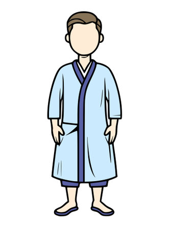 young man in bathrobe cartoonの写真素材