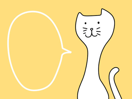 cat cartoon on yellow background illustrationの写真素材