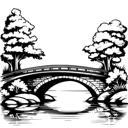 bridge in the river. illustrationの写真素材