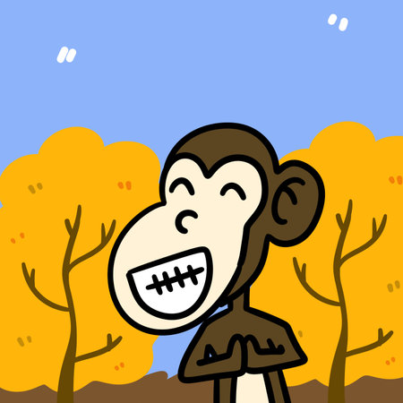 cartoon monkey playing on nature backgroundの写真素材