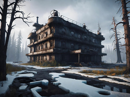 old abandoned house in the cityの素材