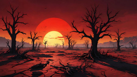 dark forest with red and orange colors.の素材